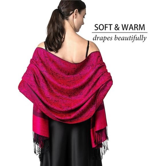 Two Tone Paisley Pashmina Scarf, Rose Pink - Picture 5 of 5